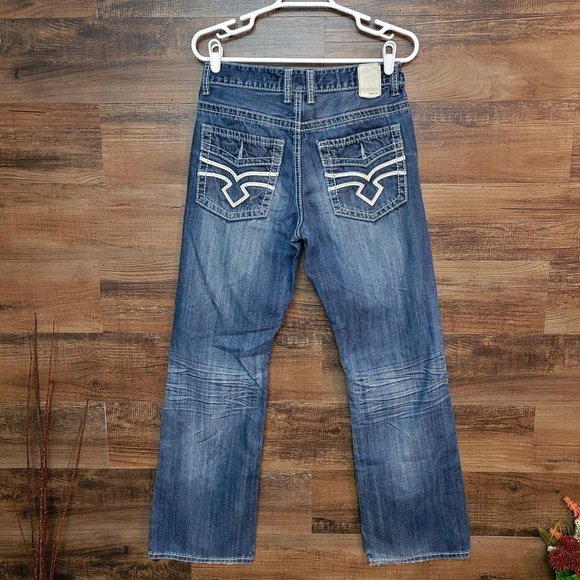 Helix Jeans Helix Relaxed Bootcut Jeans Distressed Flap Pockets